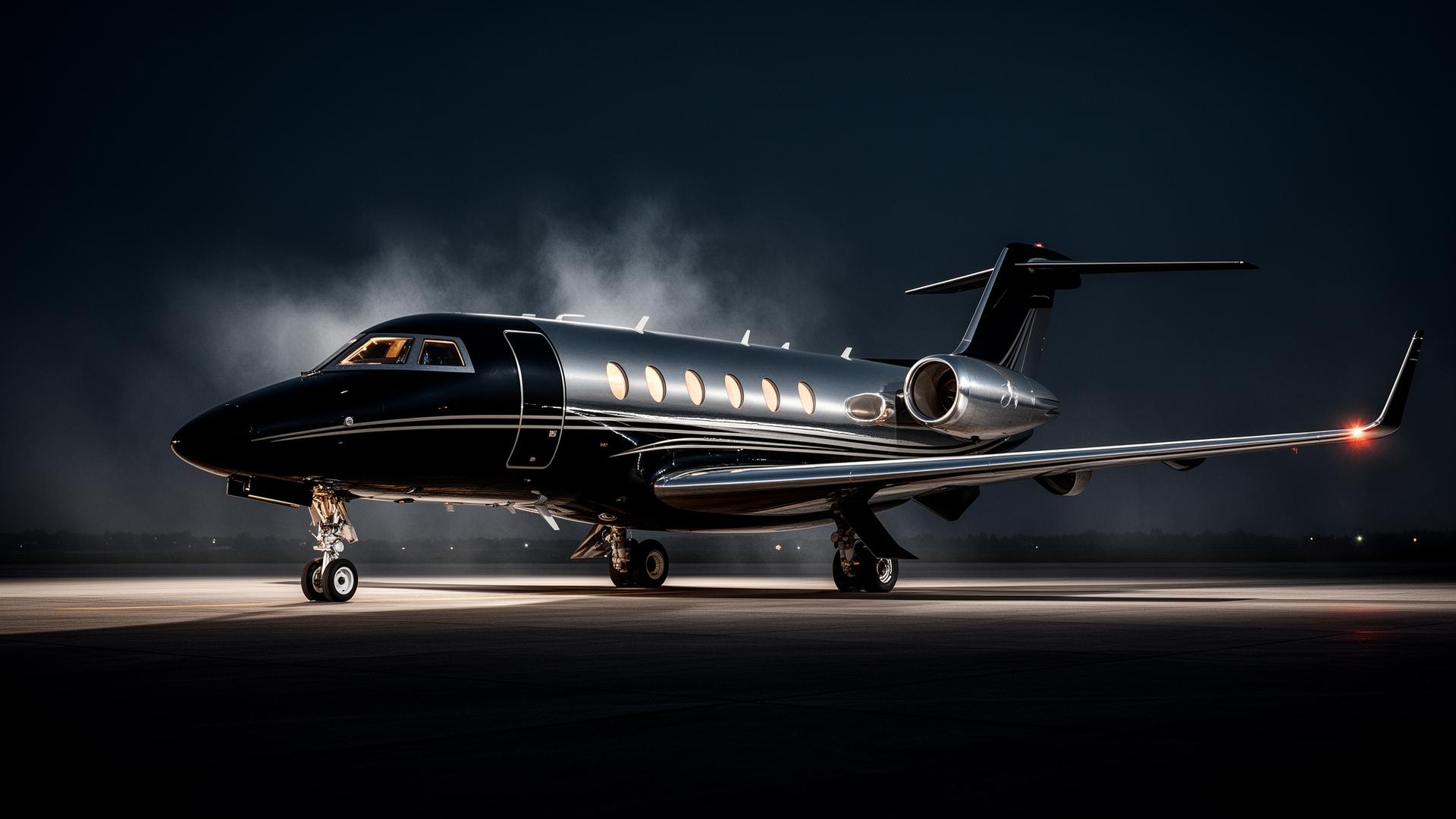 Moto Jets private aircraft on the tarmac at twilight